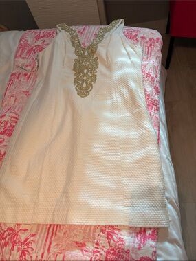 Lilly Pulitzer White Dress with Gold Embellishment
